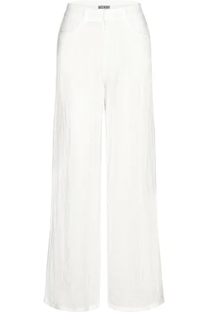 Weekday Loose Crinkle Trousers Bottoms Trousers Wide Leg White