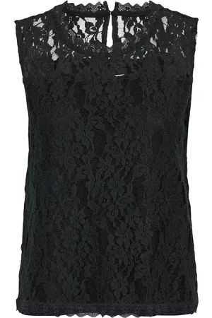 Cream Crkit Lace Top Tops Blouses Sleeveless Black