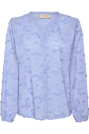 Freequent Blouse From Freequent In A Light Material With Allover 3D Floral Embroidery. In Tops Blouses Long-sleeved Blue
