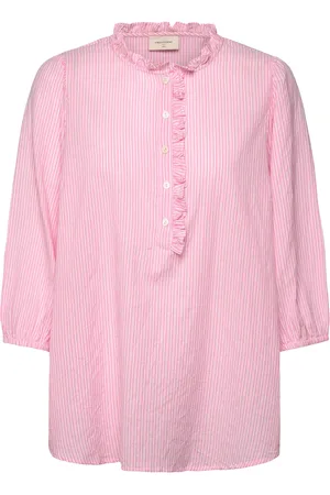 Freequent Blouse From Freequent In A Light Material With A Lovely, Striped Hole Pattern. T Tops Blouses Long-sleeved Pink
