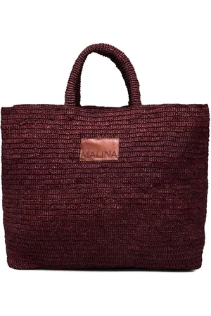 By Malina Elsya Raffia Tote Bag Designers Shoppers Burgundy