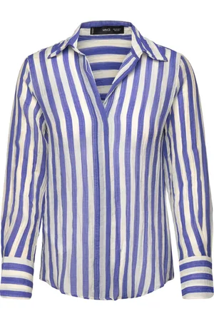MANGO Striped Lyocell Shirt Tops Shirts Long-sleeved Blue