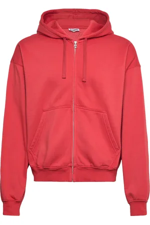 Weekday Boxy Midweight Zip Hoodie Tops Sweatshirts & Hoodies Hoodies Red