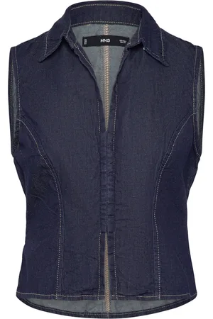 MANGO Fitted Denim Top Tops T-shirts & Tops Sleeveless Navy