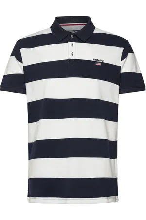 SEBAGO Mick Block Striped Pique Designers Polos Short-sleeved Navy