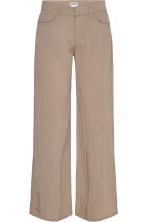 Weekday Loose Crinkle Trousers Bottoms Trousers Wide Leg Beige