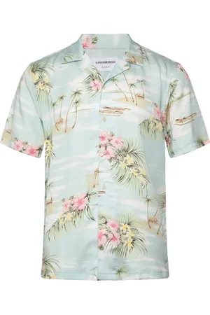 Lindbergh Aop Viscose Resort Collar S/S Tops Shirts Short-sleeved Shirts Blue