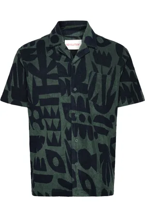 Revolution Terry Short-Sleeved Cuban Shirt Tops Shirts Short-sleeved Shirts Green