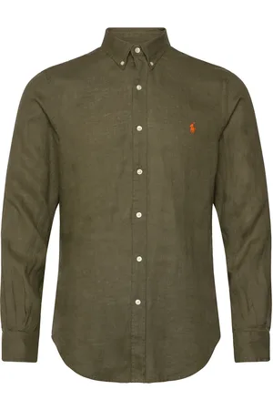 Ralph Lauren Slim Fit Linen Shirt Tops Shirts Linen Shirts Khaki Green