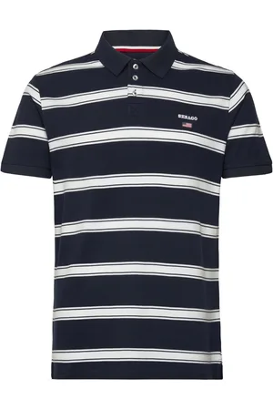 SEBAGO Milo Striped Pique Designers Polos Short-sleeved Navy