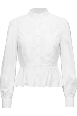 Frame Double Pocket Peplum Blouse Tops Blouses Long-sleeved White