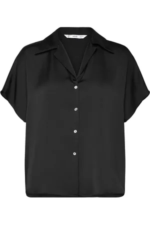 MANGO Short-Sleeved Satin Shirt Tops Shirts Short-sleeved Black