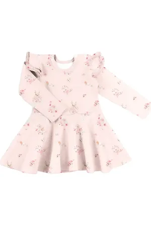 Gugguu Baby Print Rib Florette Dress Dresses & Skirts Dresses Baby Dresses Long-sleeved Baby Dresses Pink