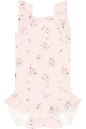 Gugguu Baby Print Rib Romper Bodies Sleeveless Bodies Pink