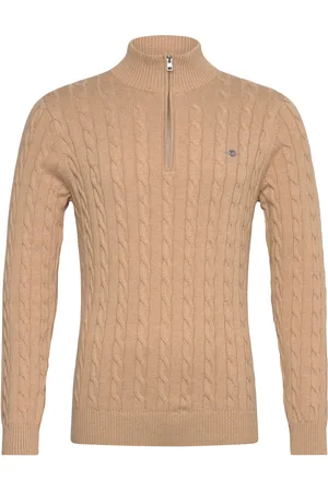 GANT Cotton Cable Half Zip Tops Knitwear Half Zip Jumpers Beige