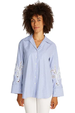 Tommy Hilfiger Broderie Anglaise Cotton Shirt Tops Shirts Long-sleeved Blue