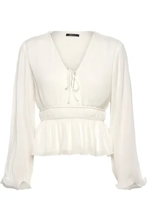 Gina Tricot Pleated Blouse Tops Blouses Long-sleeved White
