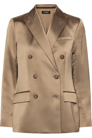 Ralph Lauren Double-Breasted Charmeuse Blazer Blazers Double Breasted Blazers Beige
