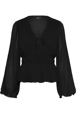 Gina Tricot Pleated Blouse Tops Blouses Long-sleeved Black
