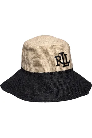 Ralph Lauren Two-T Crocheted Straw Bucket Hat Accessories Headwear Straw Hats Black