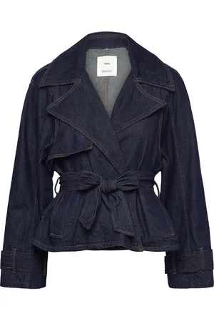 MANGO Short Denim Trench Coat With Belt Jakke Denimjakke Navy