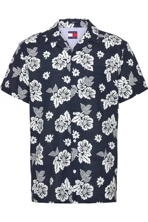 Tommy Hilfiger Tjm Reg Slub Aop Ss Shirt Ext Tops Shirts Short-sleeved Shirts Navy