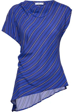 MANGO Asymmetrical Striped Blouse Tops Blouses Short-sleeved Blue