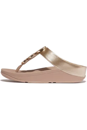 FitFlop Halo Bead-Circle Metallic Toe-Post Sandals Shoes Sandals Flat Sandals Beige