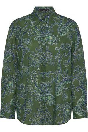 MANGO Cotton Paisley Shirt Tops Shirts Long-sleeved Green