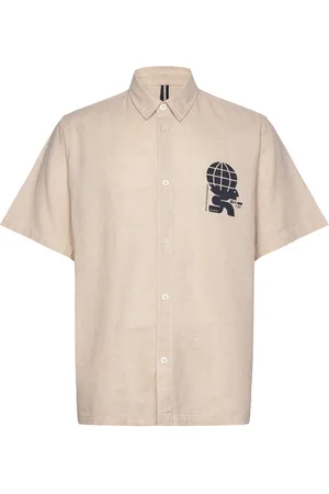 Fat Moose Ian Cotton Linen Shirt Ss Tops Shirts Short-sleeved Shirts Beige
