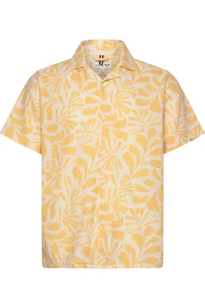 Fat Moose Zane Cotton Linen Shirt Ss Tops Shirts Short-sleeved Shirts Yellow