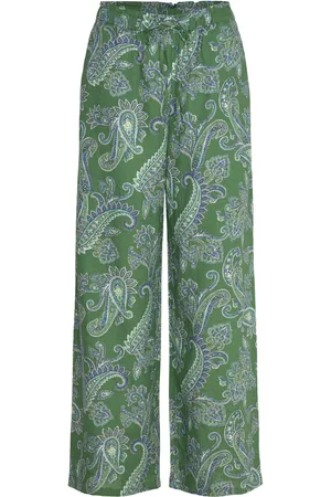 MANGO Linen Paisley Trousers Bottoms Trousers Linen Trousers Green
