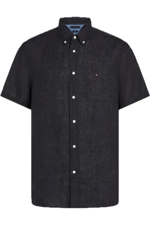 Tommy Hilfiger Pigment Dyed Linen Rf Shirt S/S Tops Shirts Short-sleeved Black