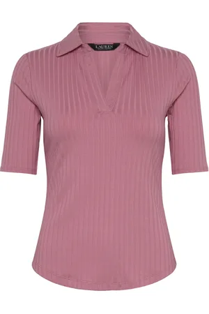 Ralph Lauren Rib-Knit Elbow-Sleeve Polo Tee Tops T-shirts & Tops Polos Pink