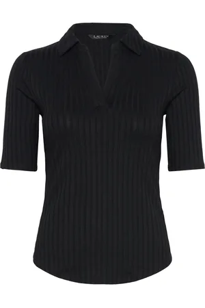 Ralph Lauren Rib-Knit Elbow-Sleeve Polo Tee Tops T-shirts & Tops Polos Black