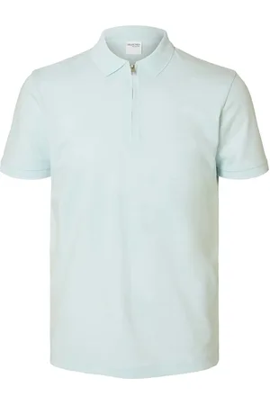 SELECTED Slhfave Zip Ss Polo Noos Tops Polos Short-sleeved Blue