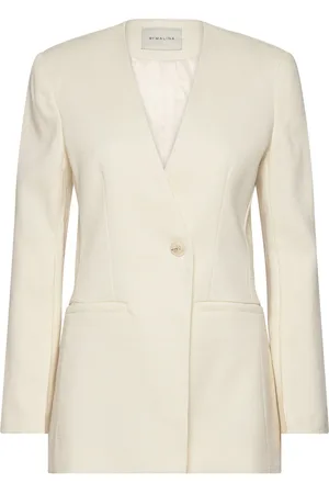 By Malina Anisa Collarless Fitted Blazer Designers Single Breasted Blazers Cream