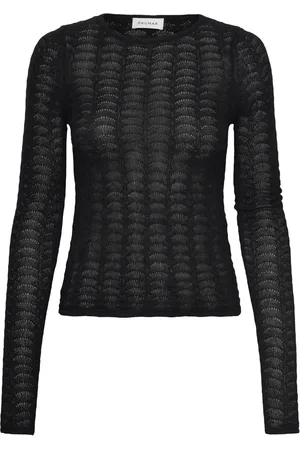 Dagmar Wool Lace Top Tops T-shirts & Tops Long-sleeved Black