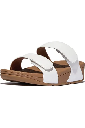 FitFlop Lulu Adjustable Leather Slides Sandal Med Hæl White
