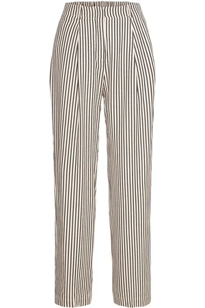 MANGO Texture Striped Trousers Bottoms Trousers Straight Leg Beige