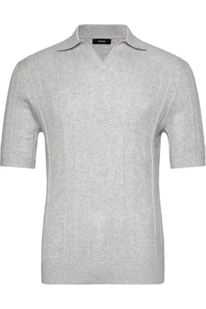 Reiss Kansas Designers Knitwear Short Sleeve Knitted Polos Grey