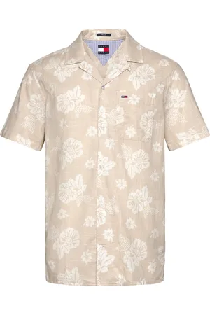 Tommy Hilfiger Tjm Reg Slub Aop Ss Shirt Ext Tops Shirts Short-sleeved Shirts Beige
