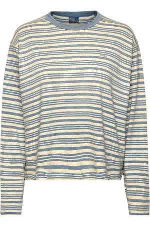 Ralph Lauren Striped Jersey Cropped Long-Sleeve Tee Tops T-shirts & Tops Long-sleeved Blue