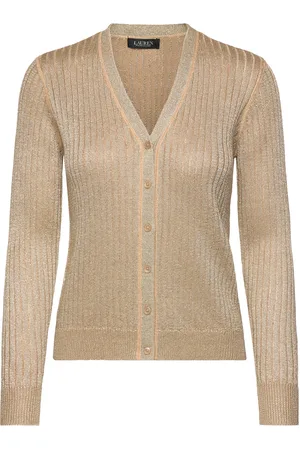 Ralph Lauren Metallic Linen-Blend Rib-Knit Cardigan Tops Knitwear Cardigans Beige