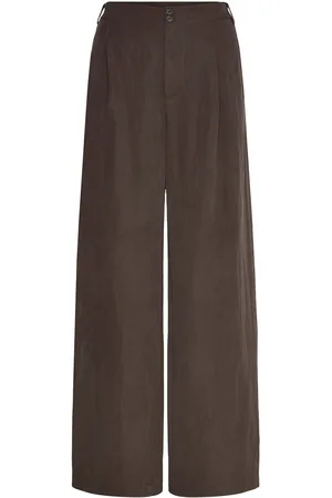 MANGO Straight-Fit Lyocell Trousers With Pleats Bottoms Trousers Wide Leg Brown