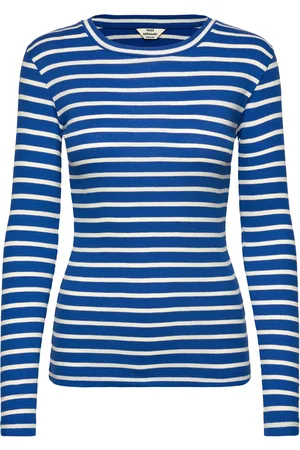 Mads Norgaard 2X2 Cotton Stripe Tuba Tee Ls Tops T-shirts & Tops Long-sleeved Blue