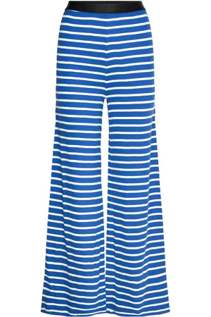 Mads Norgaard 2X2 Cotton Stripe Velon Pants Bottoms Trousers Flared Blue