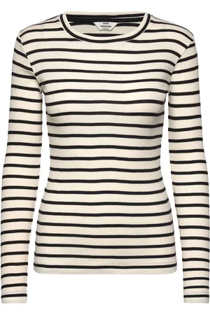 Mads Norgaard 2X2 Cotton Stripe Tuba Tee Ls Tops T-shirts & Tops Long-sleeved White
