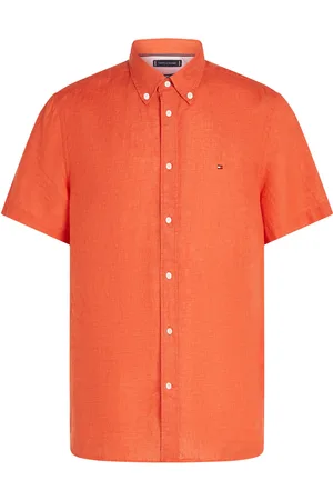 Tommy Hilfiger Pigment Dyed Linen Rf Shirt S/S Tops Shirts Short-sleeved Orange