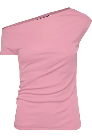Ralph Lauren Jersey Asymmetrical Off-The-Shoulder Top Tops T-shirts & Tops Short-sleeved Pink